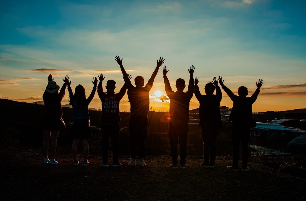 people, group, silhouette